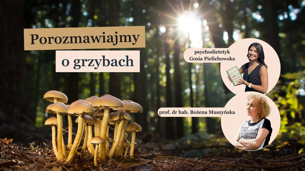 Grafika przedstawia zajawkę podcastu, w którym psychodietetyczka Gosia Pielichowska rozmawia z prof. dr hab. inż. Bożeną Muszyńską.